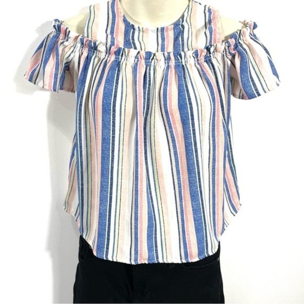 Girls Striped Cold Shoulder Top